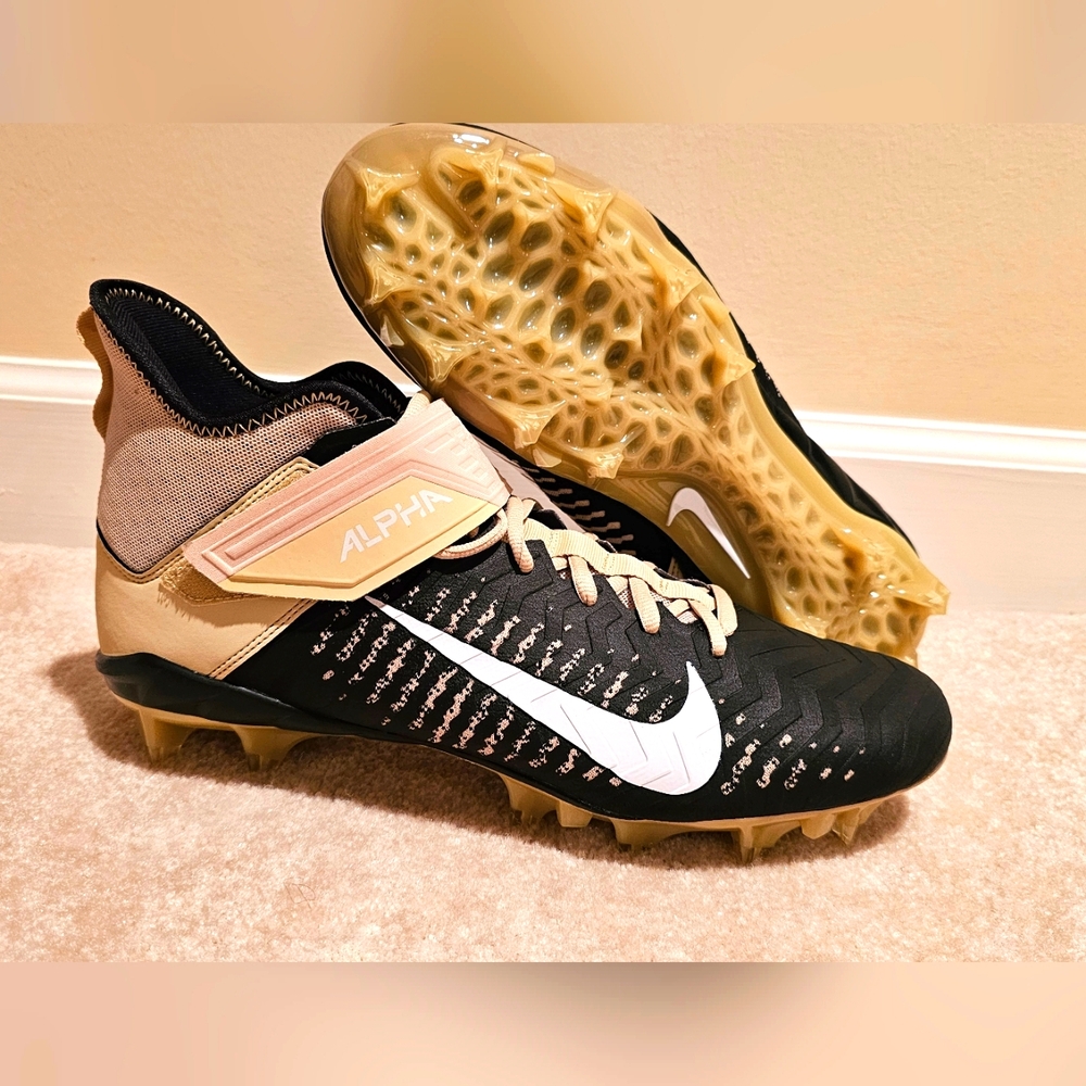 Nike Alpha Menace Pro 2 Mid Gold Black Football Cleats Size 11